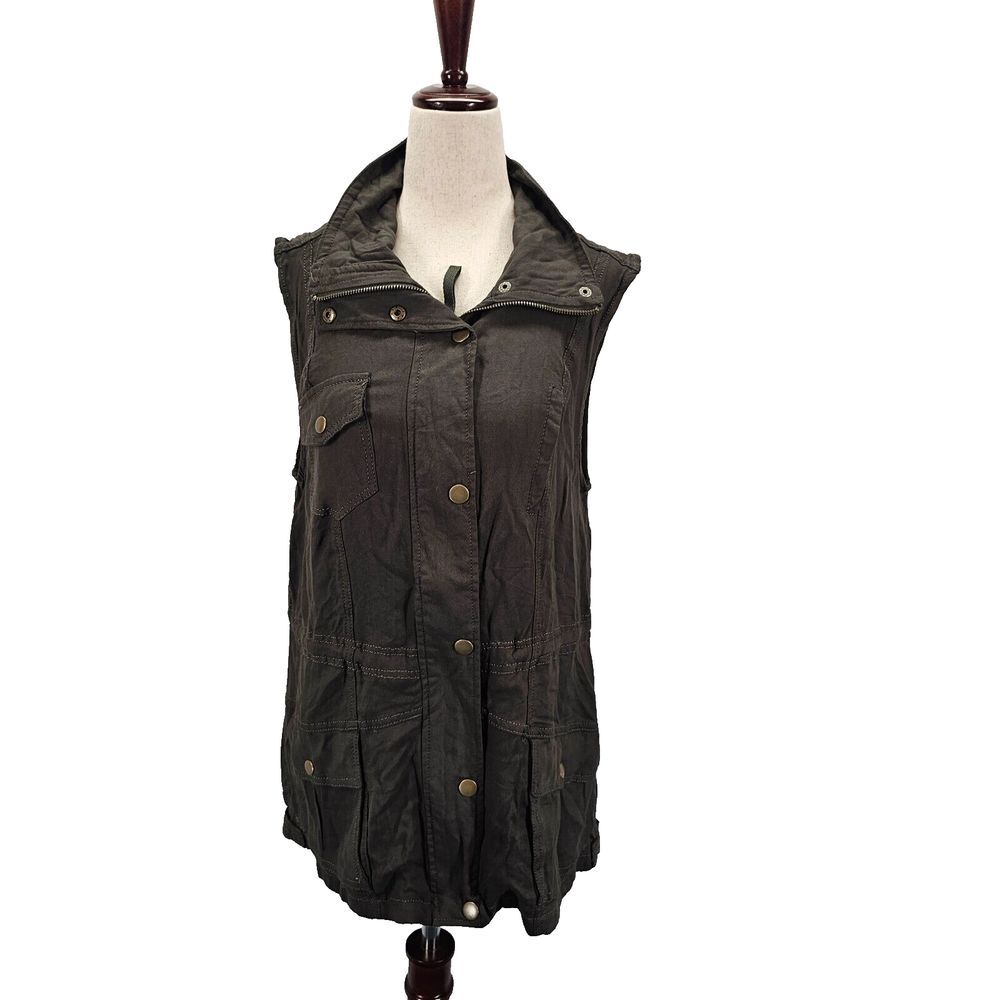 Ashley by 26 International Olive Utility Vest Button Up Womens L 220347-RV NWT